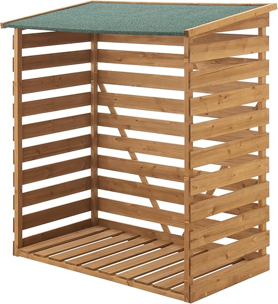 EN.CASA Überdachter Brennholz-Unterstand aus Kiefernholz mit Bitumendach, 123 x 116 x 64 cm